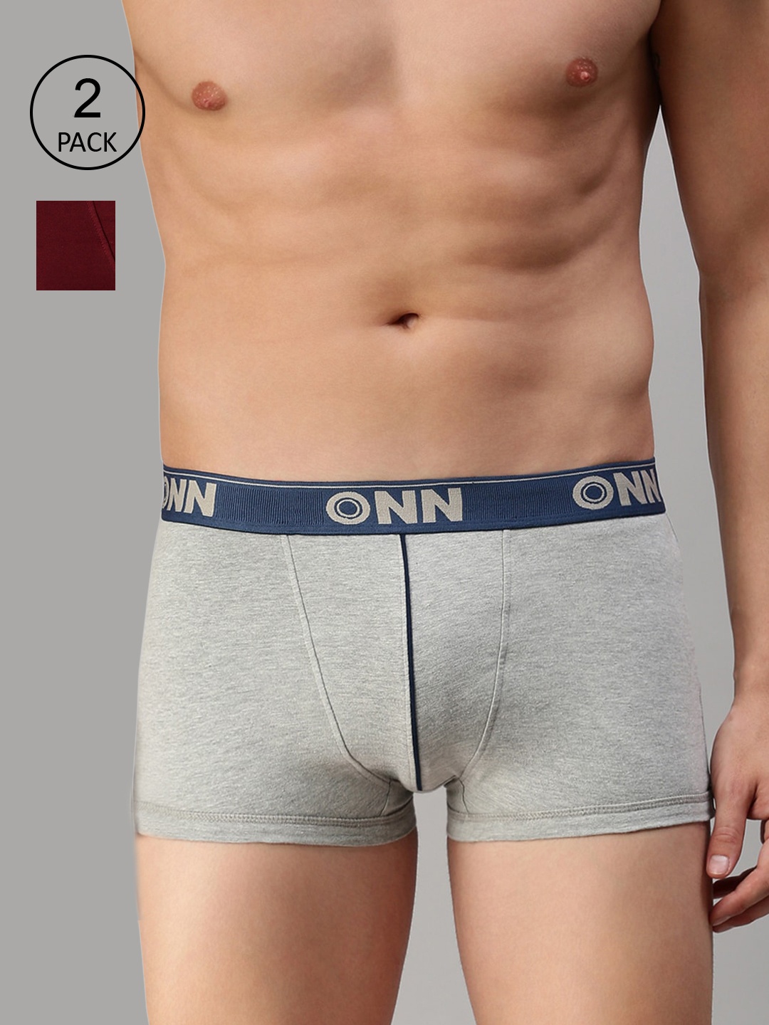 

ONN Men Pack Of 2 Grey Melange & Maroon Solid Trunk ONN_253_GM_MN_2PC