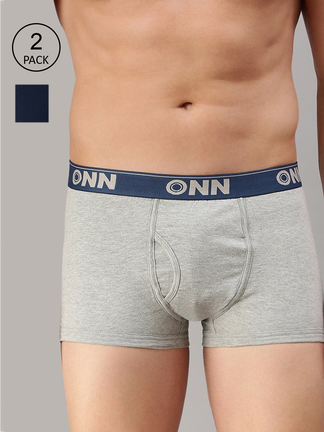 

ONN Men Pack Of 2 Blue & Grey Solid Trunks