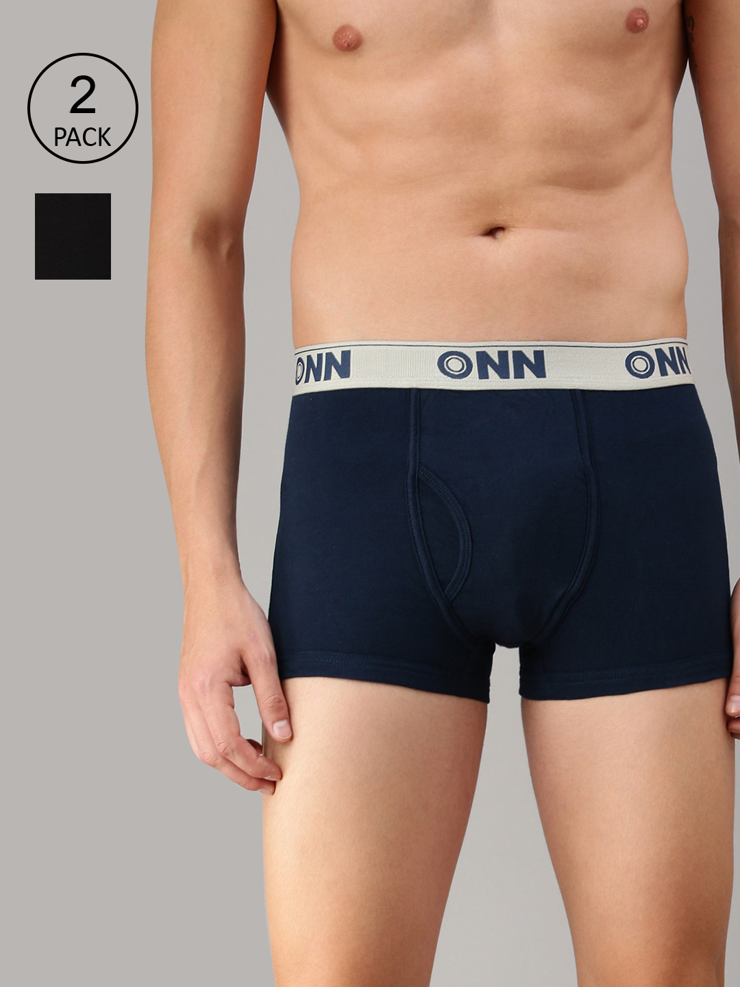 

ONN Men Pack of 2 Navy Blue & Black Solid Trunk