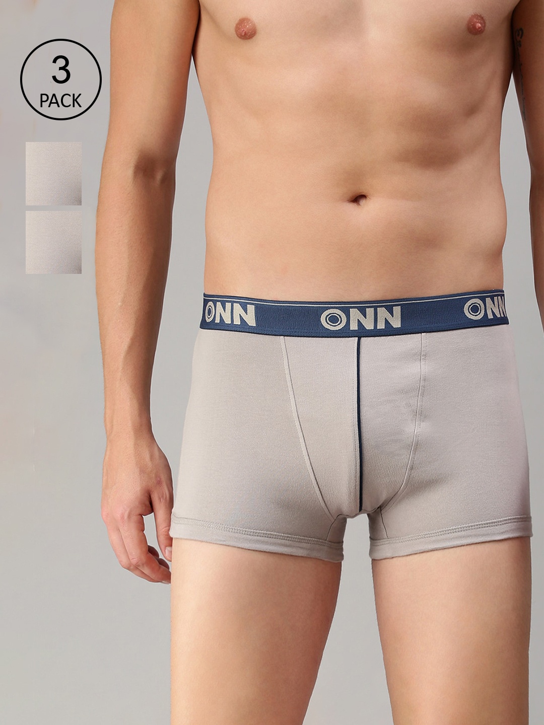

ONN Men Pack Of 3 Grey Solid Trunk ONN_253_SGRY_3PC
