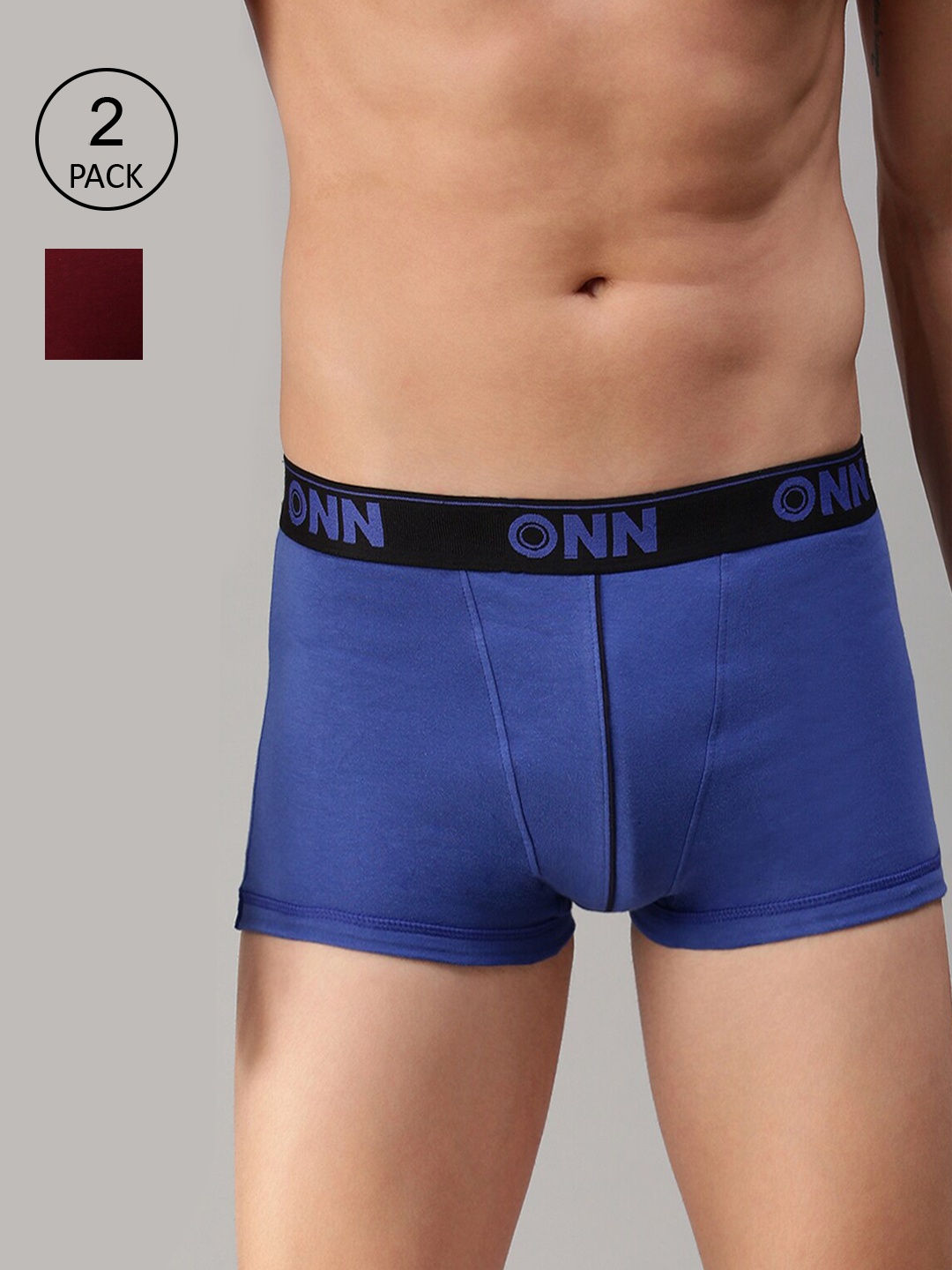 

ONN Men Pack Of 2 Maroon & Blue Solid Trunk ONN_253_MN_RBU_2PC