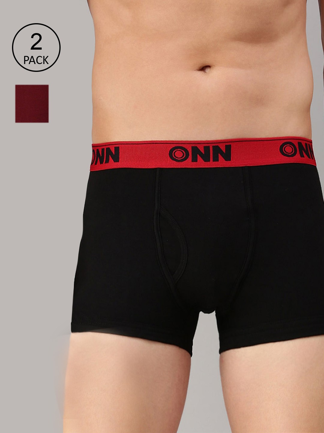 

ONN Men Pack Of 2 Black & Maroon Solid Trunk ONN_254_BLK_MN_2PC