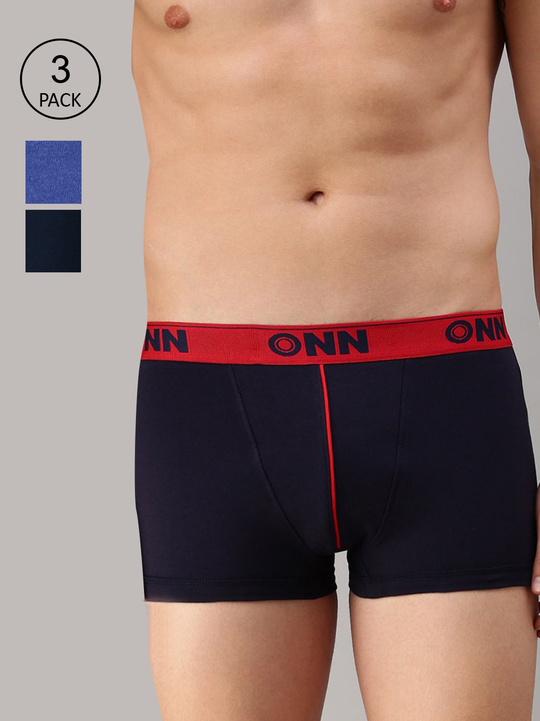 

ONN Men Pack Of 3 Solid Trunks, Blue