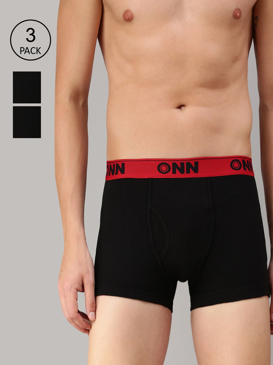 

ONN Men Pack Of 3 Solid Trunks, Black