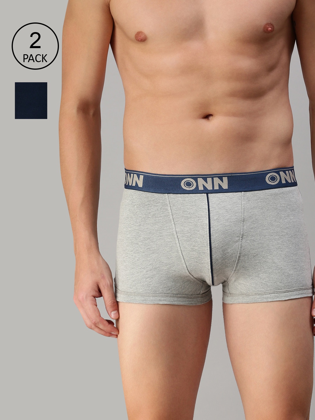 

ONN Men Pack Of 2 Blue & Grey Solid Trunks