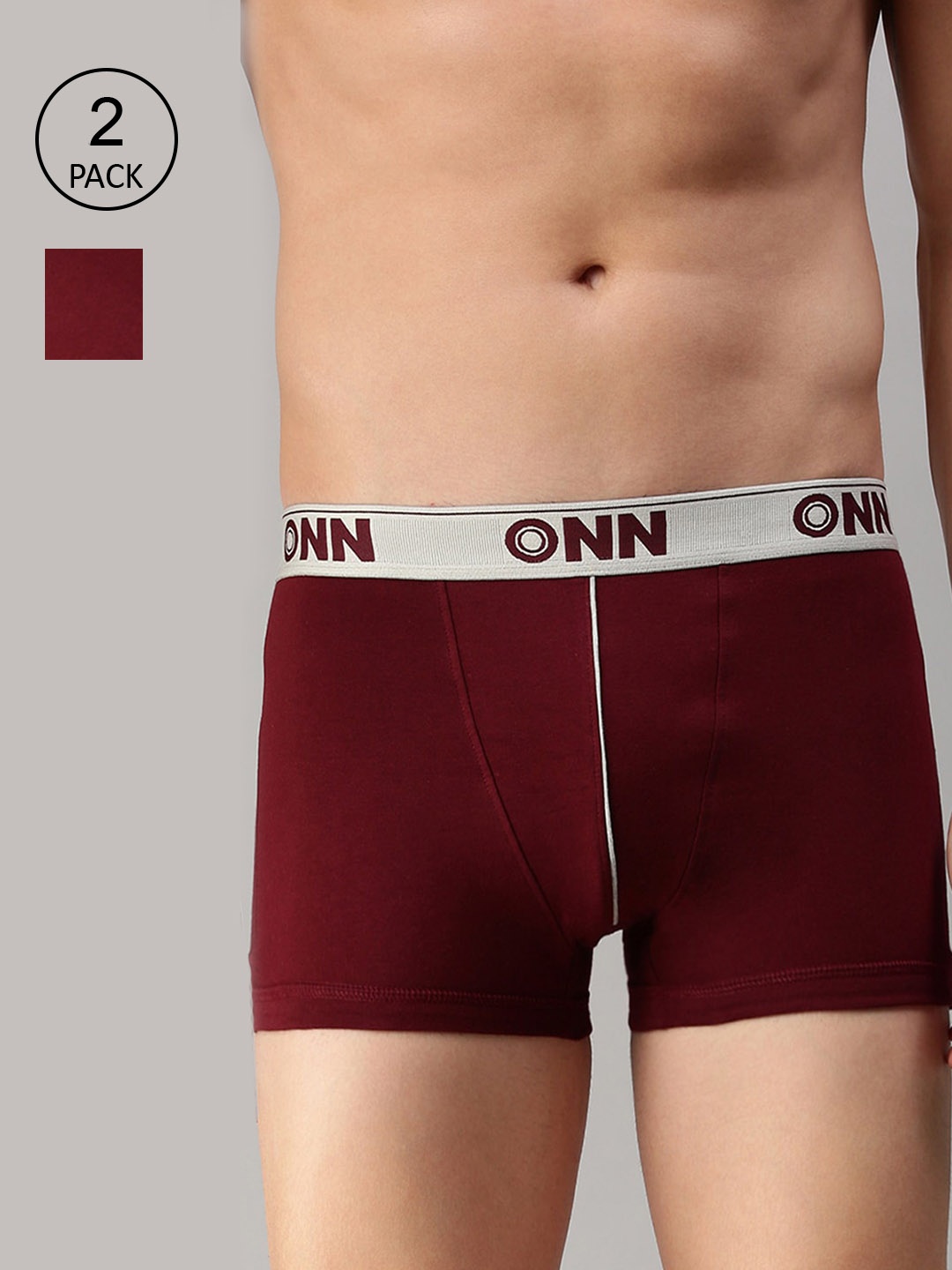 

ONN Men Pack Of 3 Maroon Solid Trunks