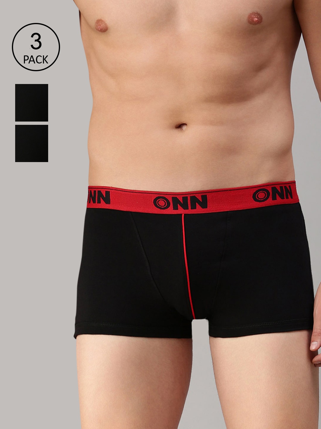 

ONN Men Pack Of 3 Black Solid Trunks ONN_253_BLK_3PC