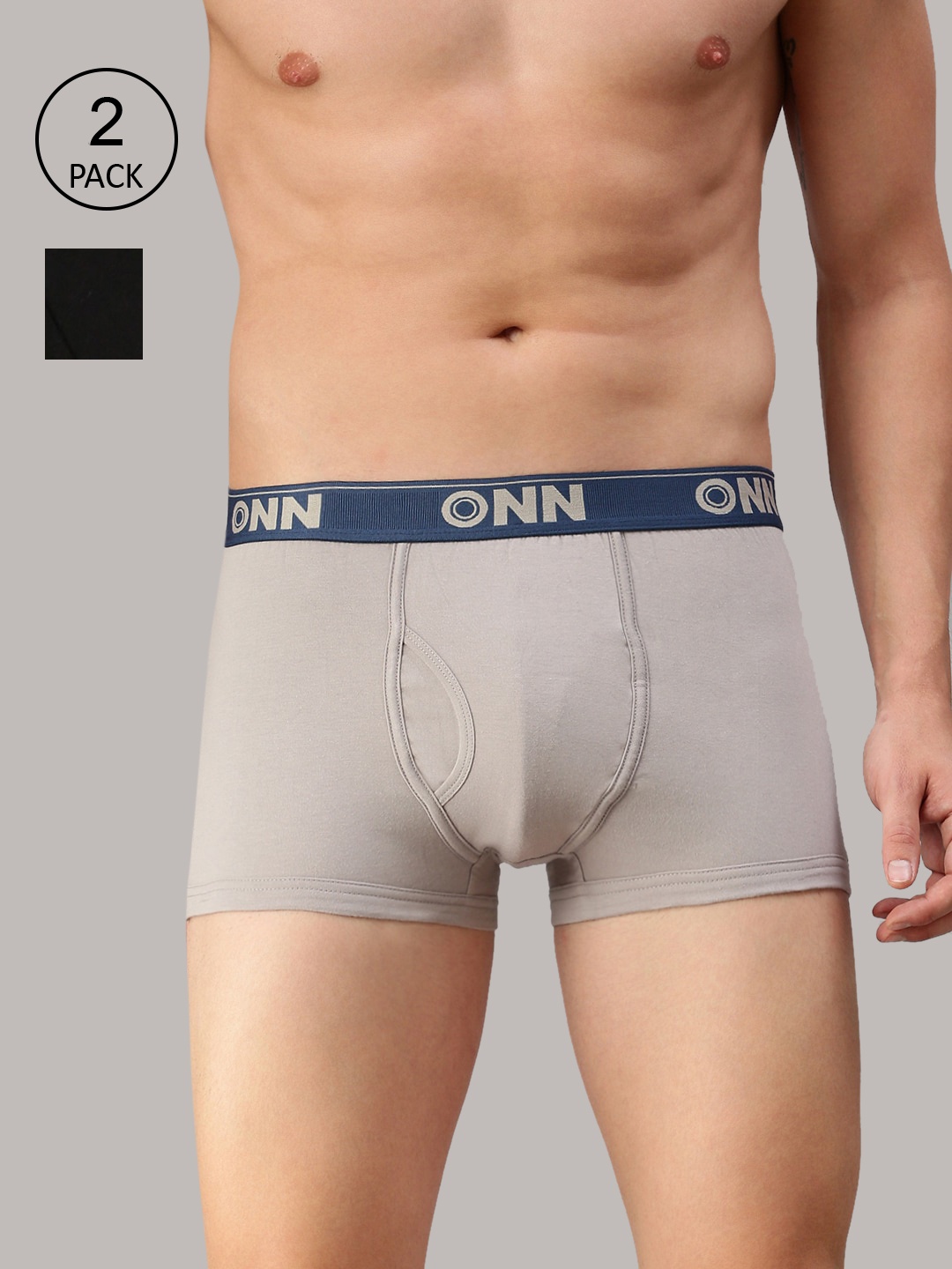ONN Men Pack Of 2 Solid Trunks ONN_254_BLK_SGRY_2PC, Black