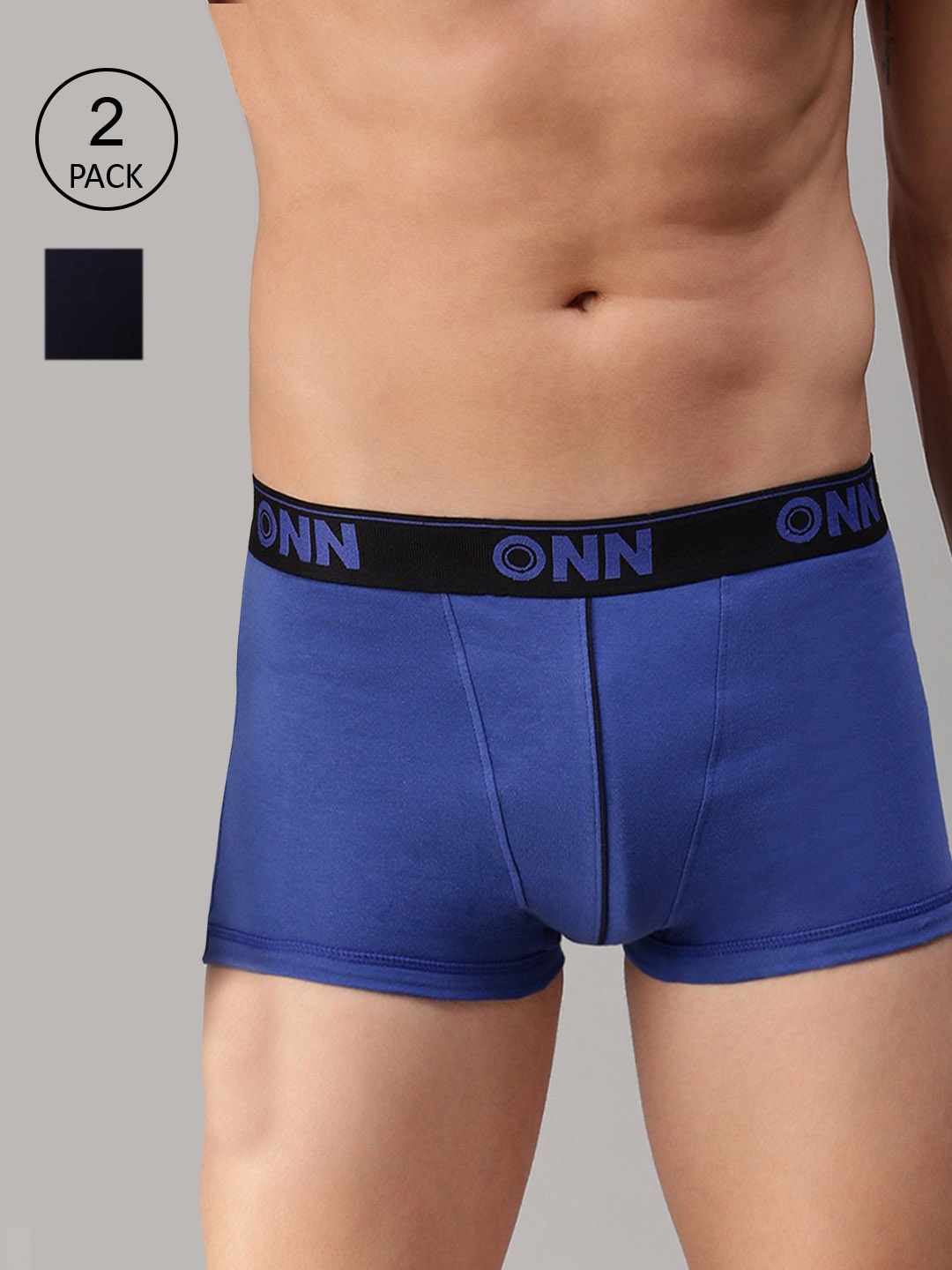 

ONN Men Pack Of 2 Navy Blue & Royal Blue Solid Trunks ONN_253_NB_RBU_2PC