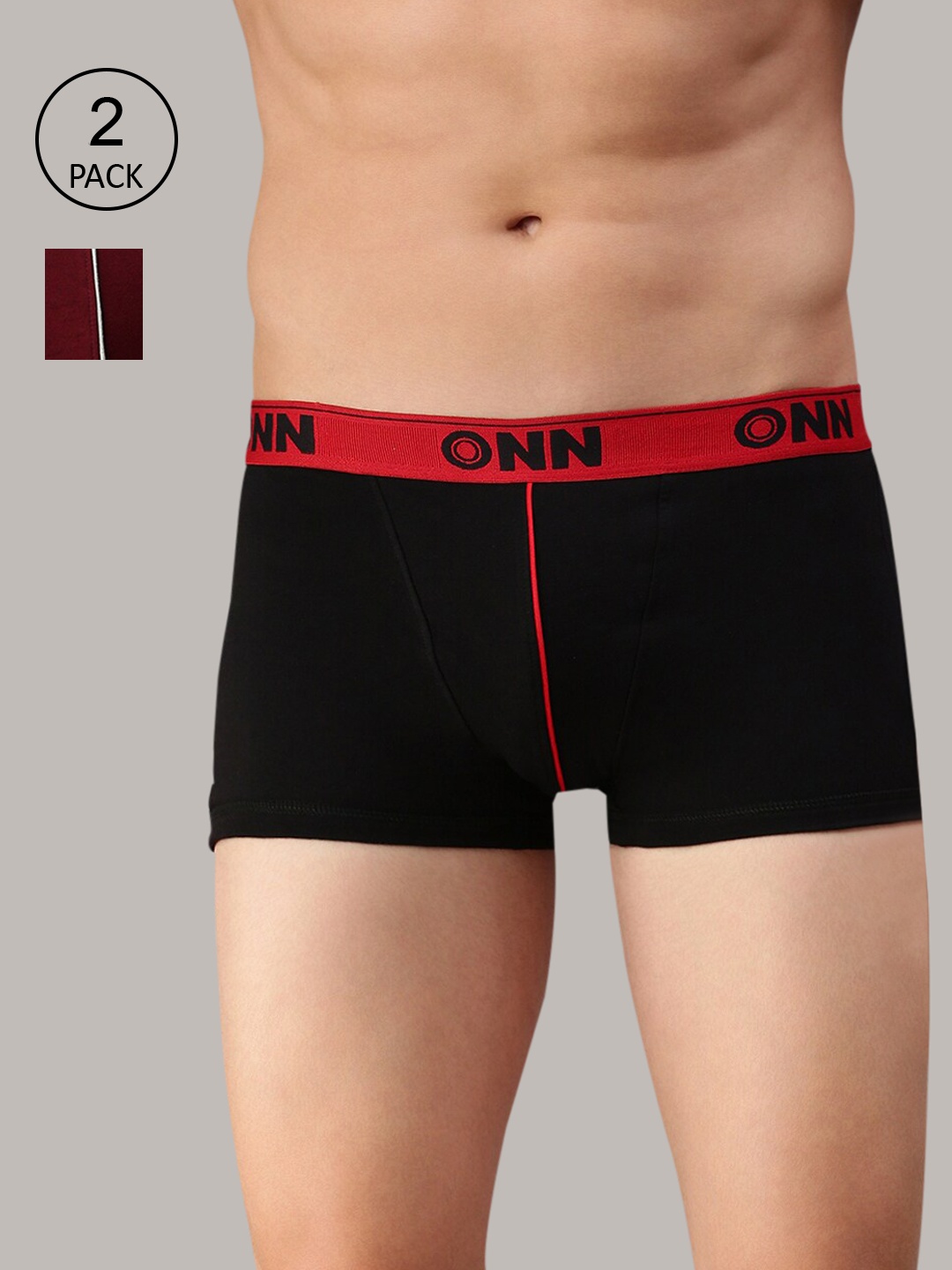 

ONN Men Pack Of 2 Black & Maroon Solid Trunks ONN_253_BLK_MN_2PC