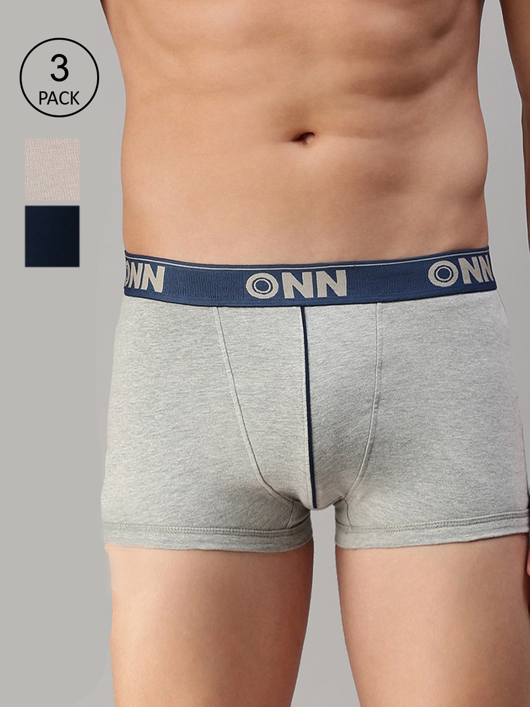

ONN Men Pack Of 3 Solid Trunks ONN_253_SGRY_AFBLU_GM_3PC, Grey