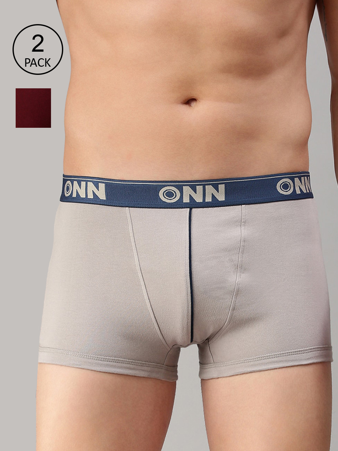 

ONN Men Pack Of 2 Maroon & Steel Grey Solid Trunks ONN_253_MN_SGRY_2PC