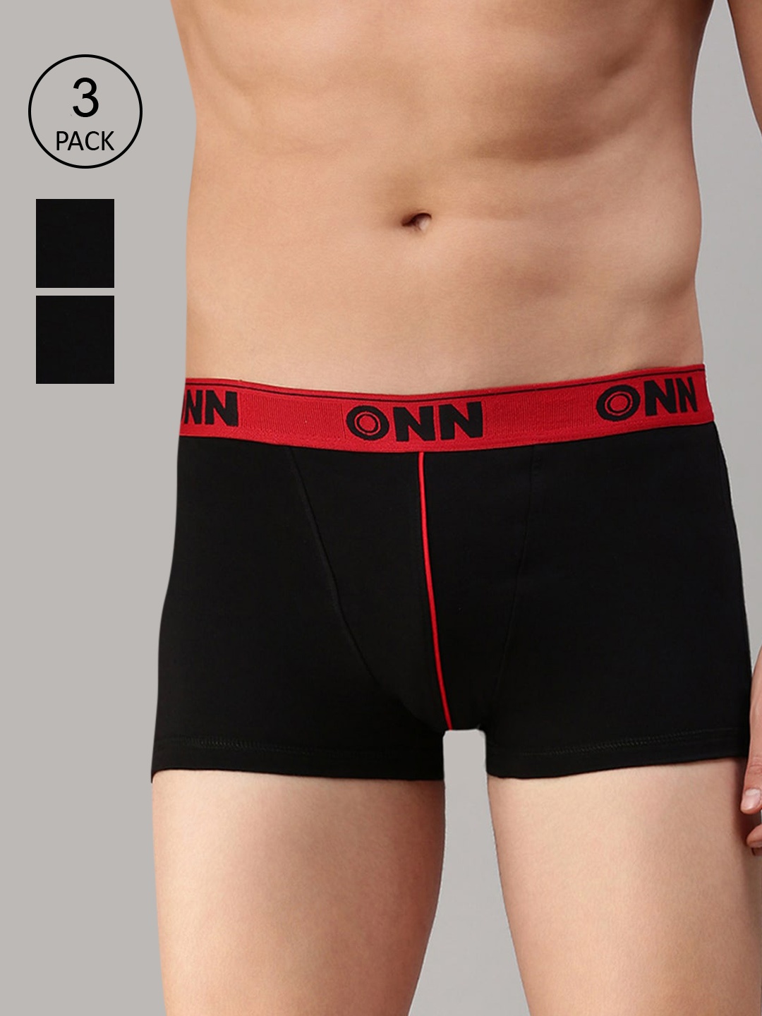 

ONN Men Pack Of 3 Black Solid Trunks ONN_253_BLK_3PC