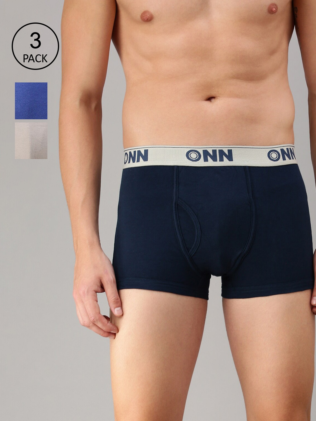 

ONN Men Pack Of 3 Solid Trunk, Blue