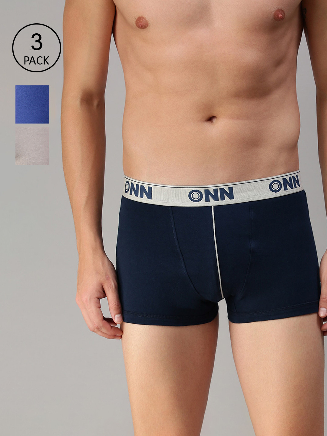 

ONN Men Pack Of 3 Solid Trunk, Blue