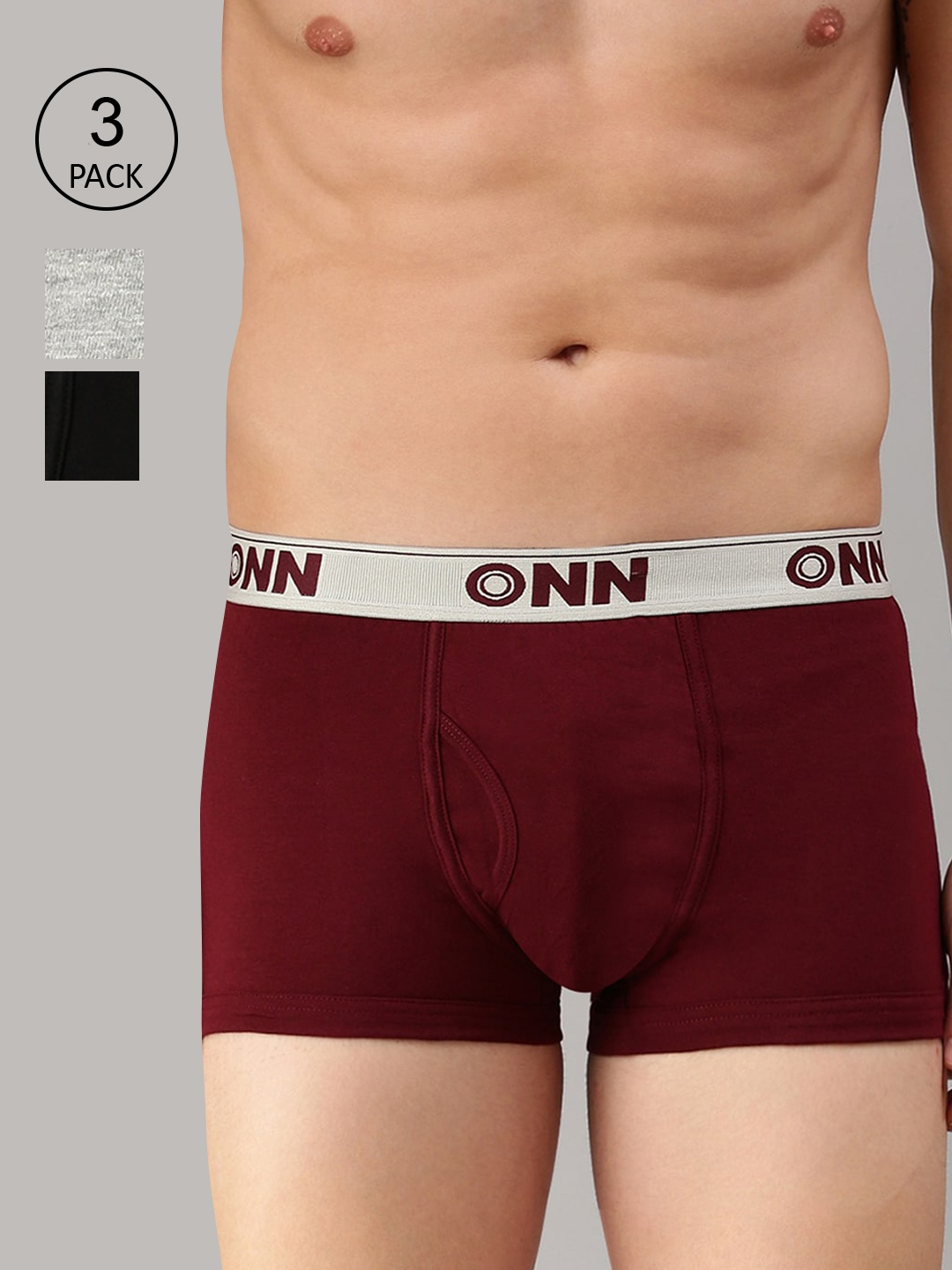 

ONN Men Pack Of 3 Solid Trunks, Black