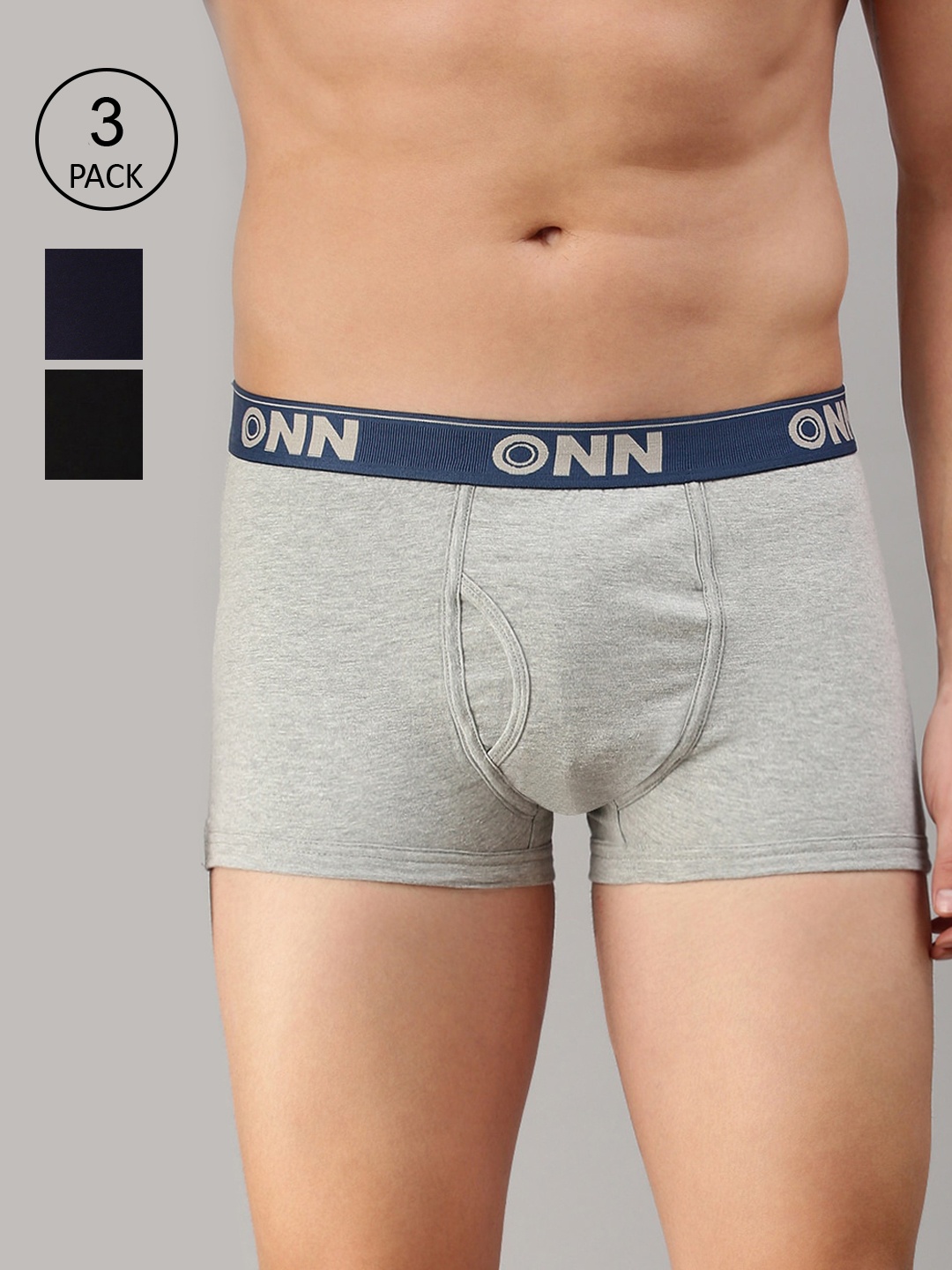

ONN Men Pack Of 3 Solid Trunks, Black