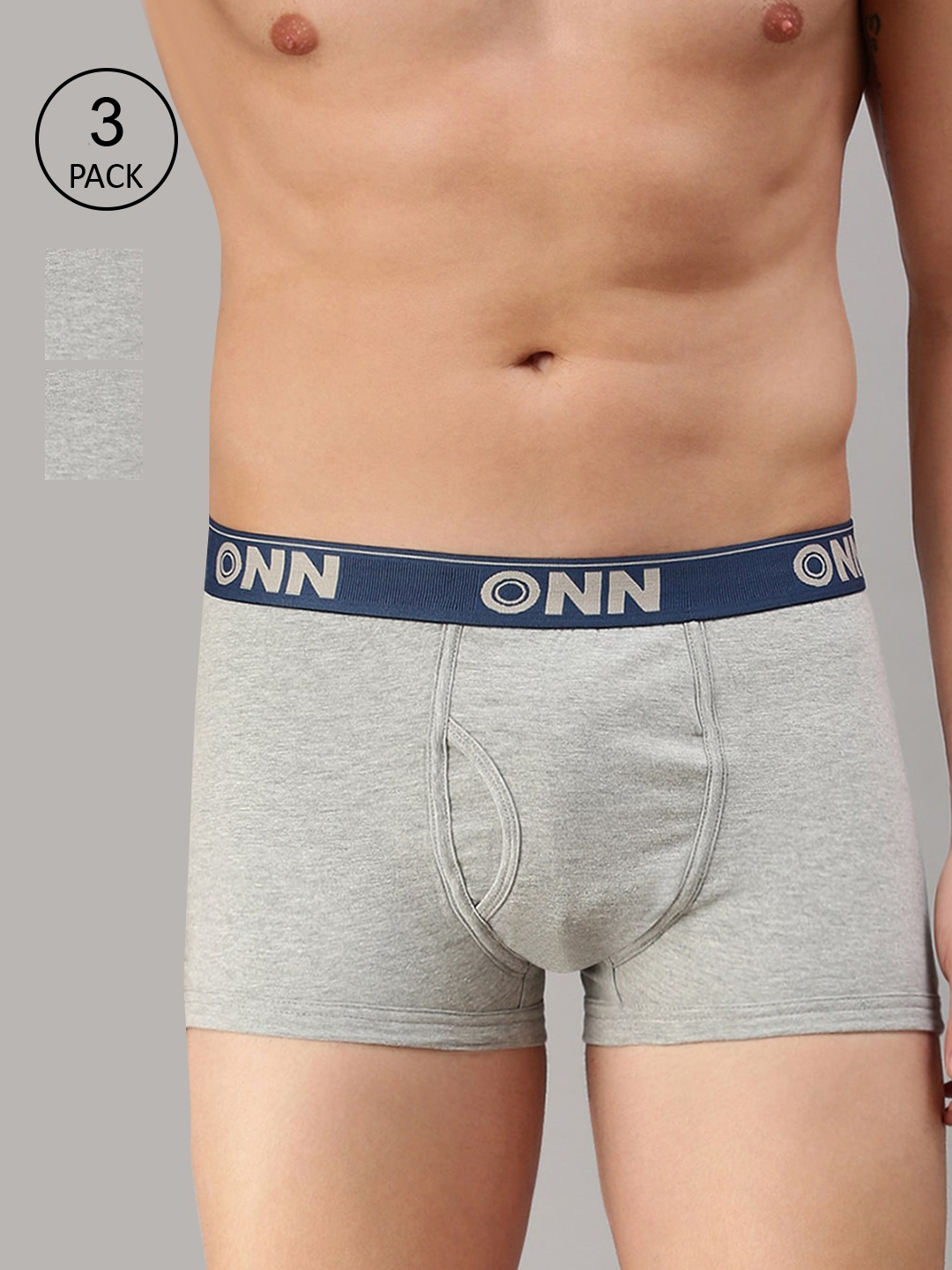 

ONN Pack of 3 Grey Melange Solid Short Basic Trunk