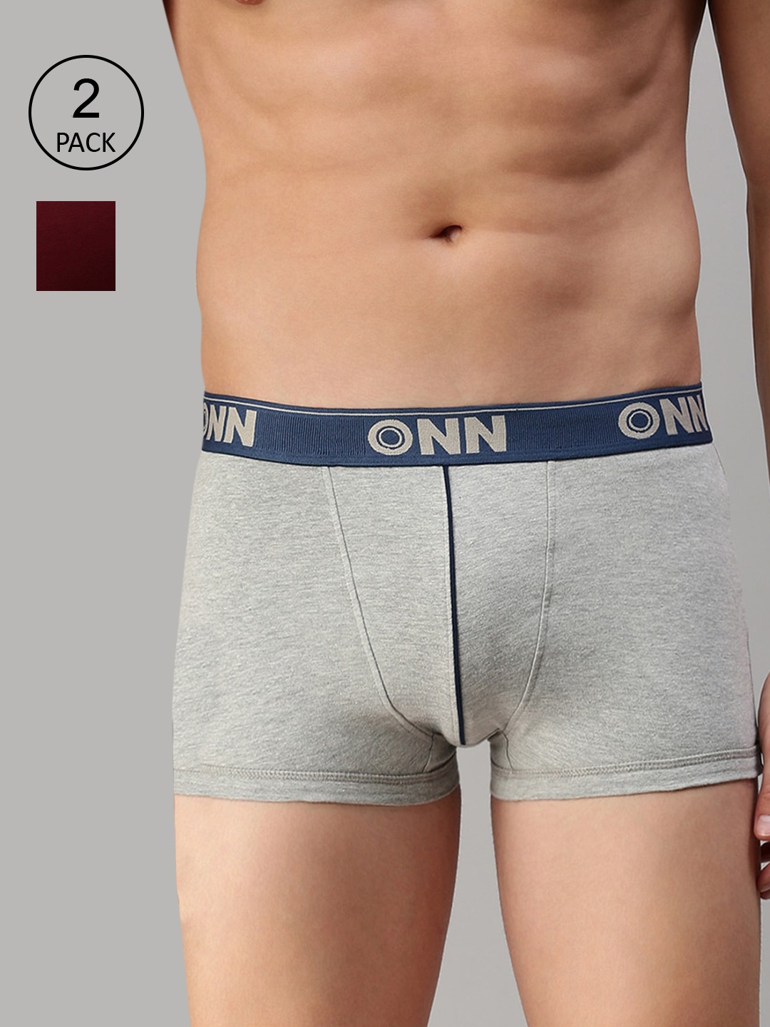 

ONN Men Pack Of 2 Grey Melange & Maroon Solid Trunk ONN_253_GM_MN_2PC