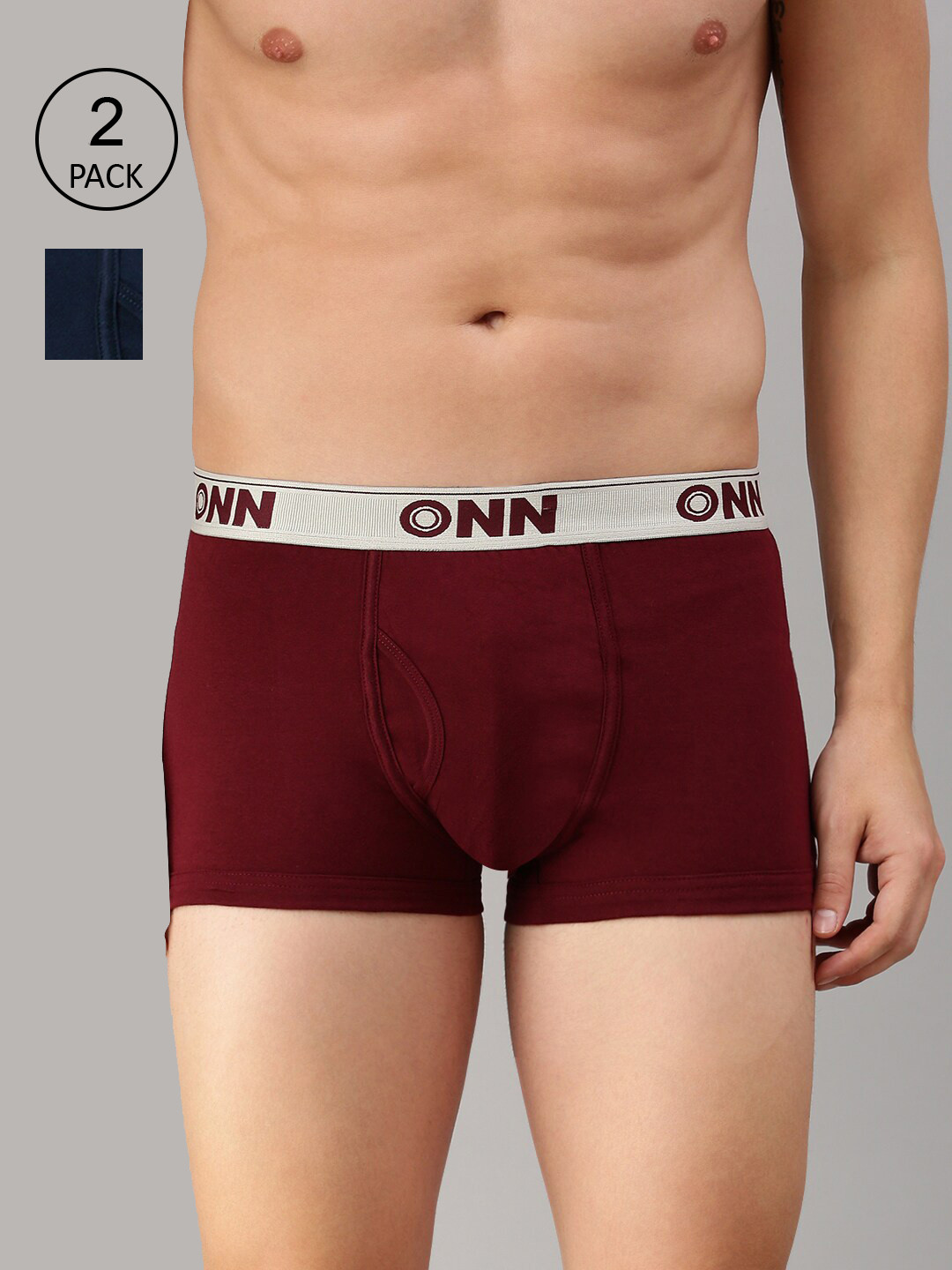 

ONN Men Pack Of 2 Blue & Maroon Solid Trunk