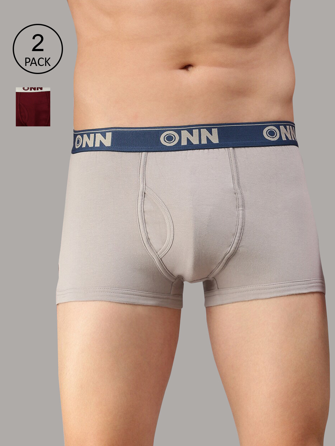 

ONN Men Pack Of 2 Maroon & Grey Solid Trunk ONN_254_MN_SGRY_2PC