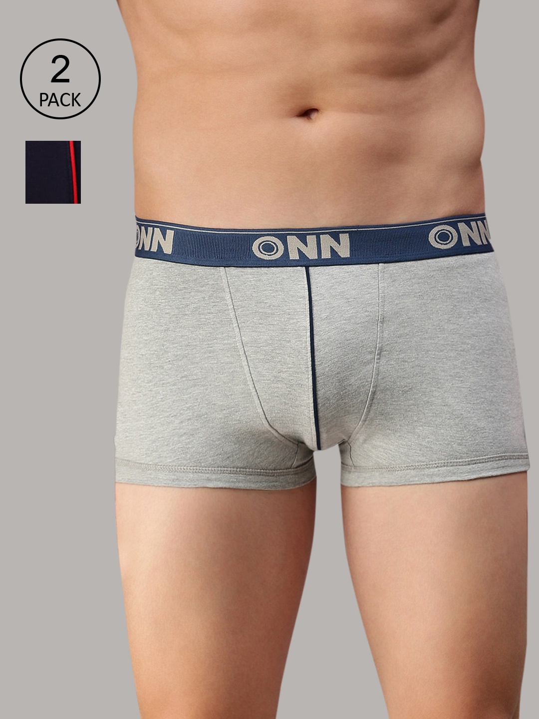 

ONN Men Pack Of 2 Grey Melange & Navy Blue Solid Trunk ONN_253