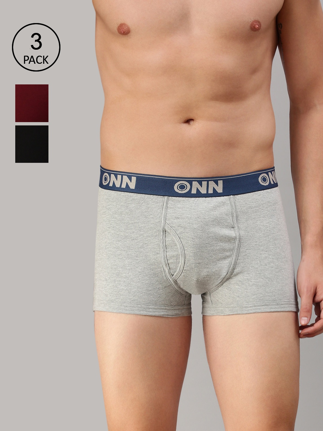 

ONN Men Pack Of 3 Solid Trunks ONN_254, Black