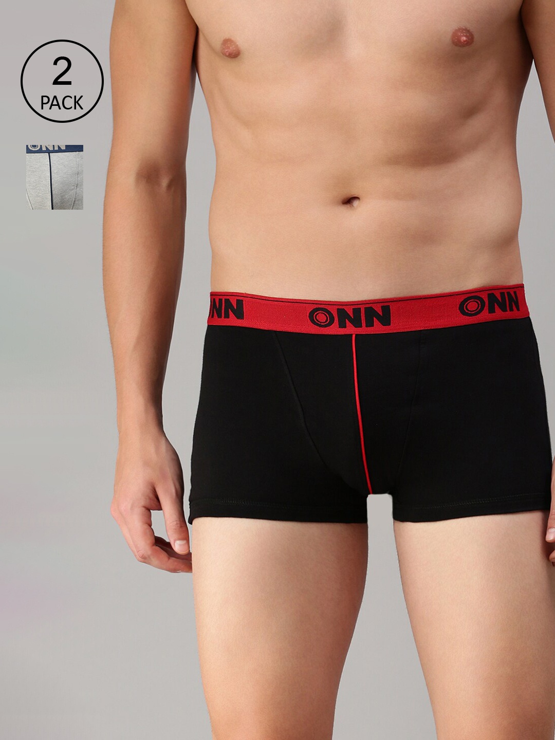 

ONN Men Pack Of 2 Grey Melange & Black Solid Trunk ONN_253_BLK_GM_2PC