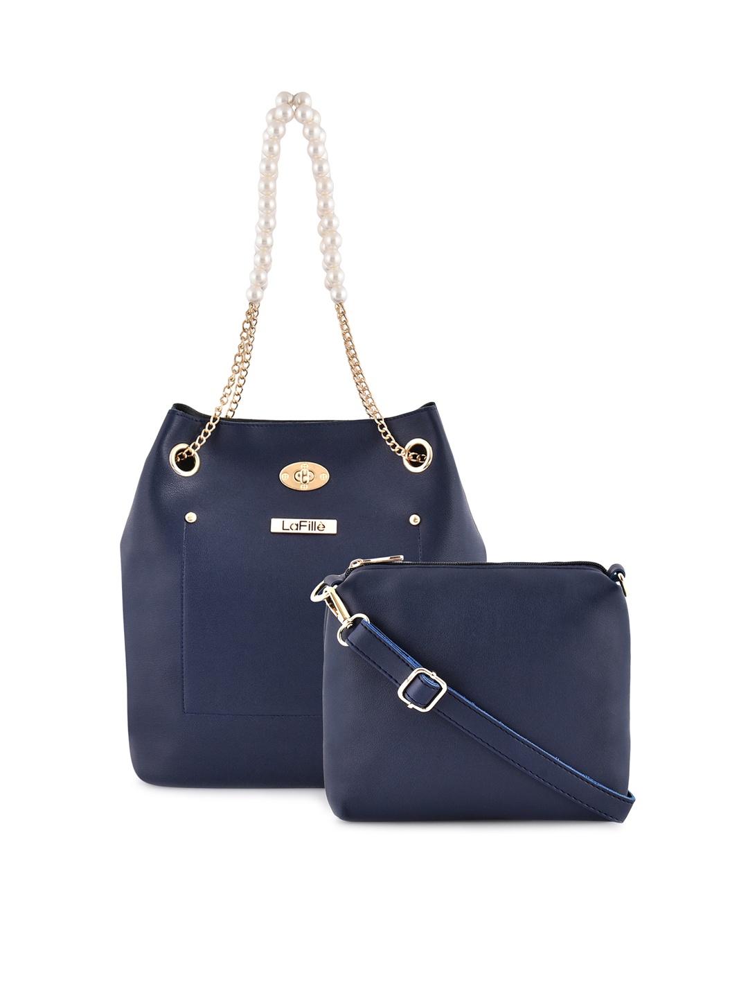 

LaFille Blue PU Bucket Handheld Bag with Tasselled