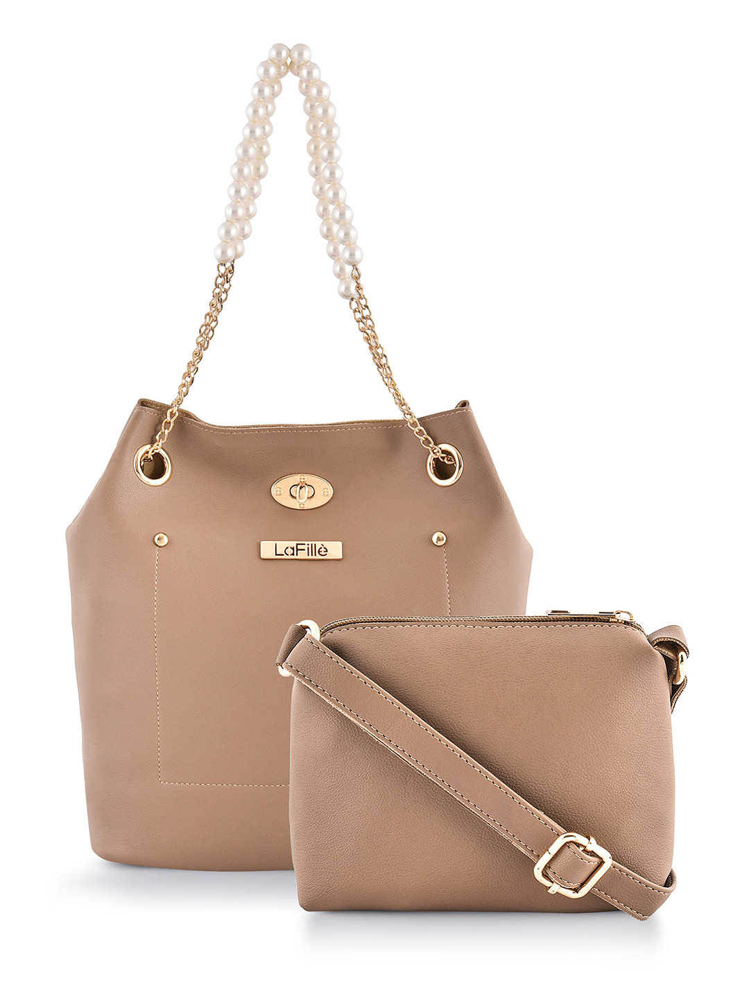 

LaFille Beige PU Bucket Handheld Bag