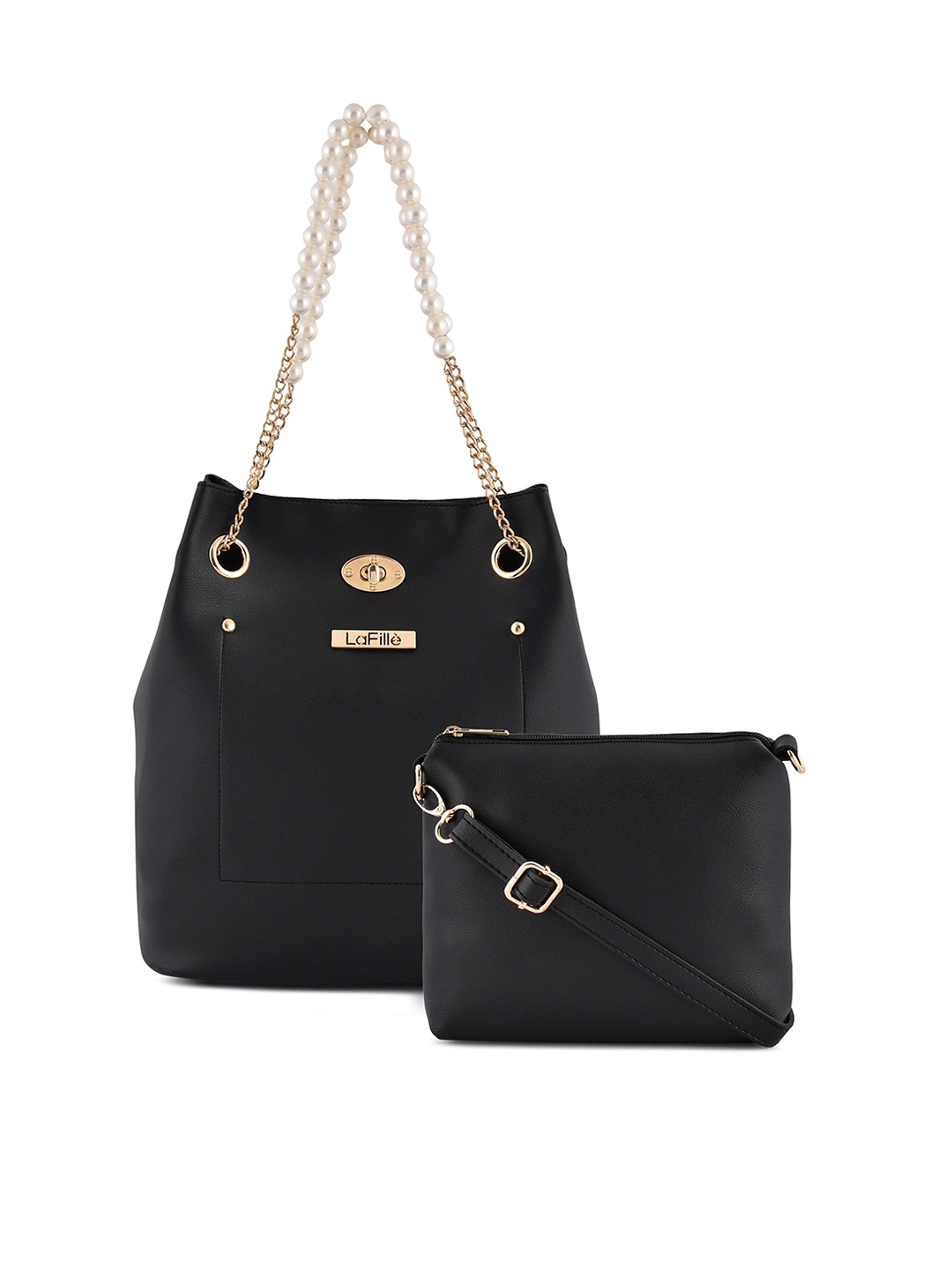 

LaFille Black PU Structured Handheld Bag with Quilted