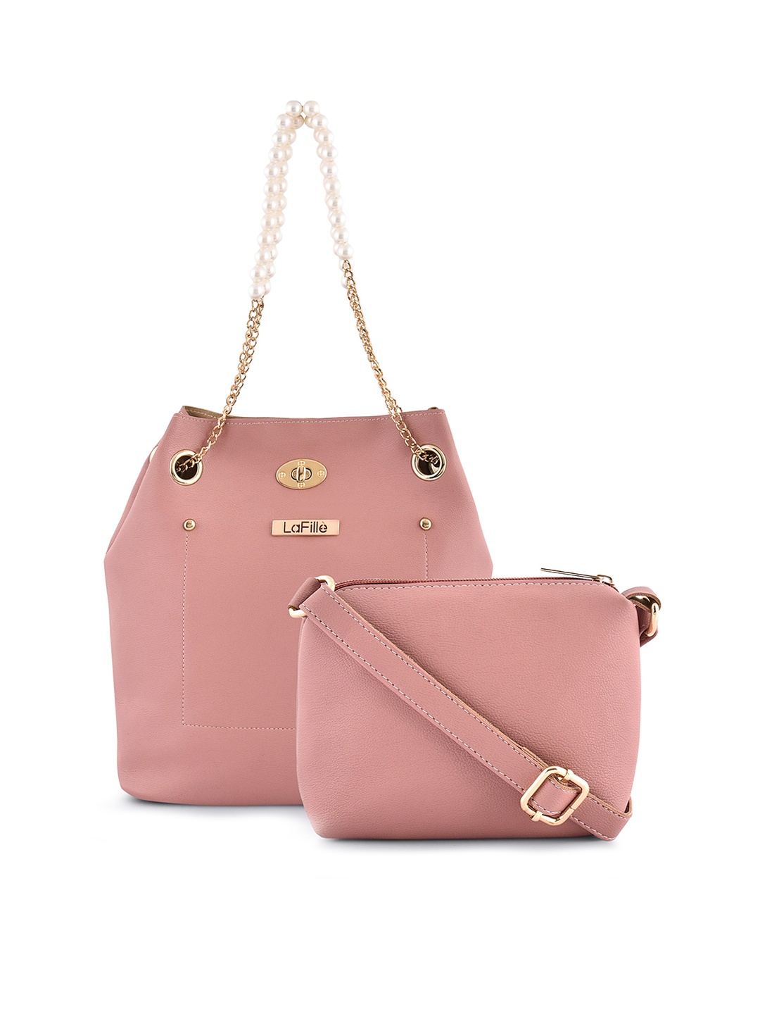 

LaFille Pink Embellished PU Structured Handheld Bag