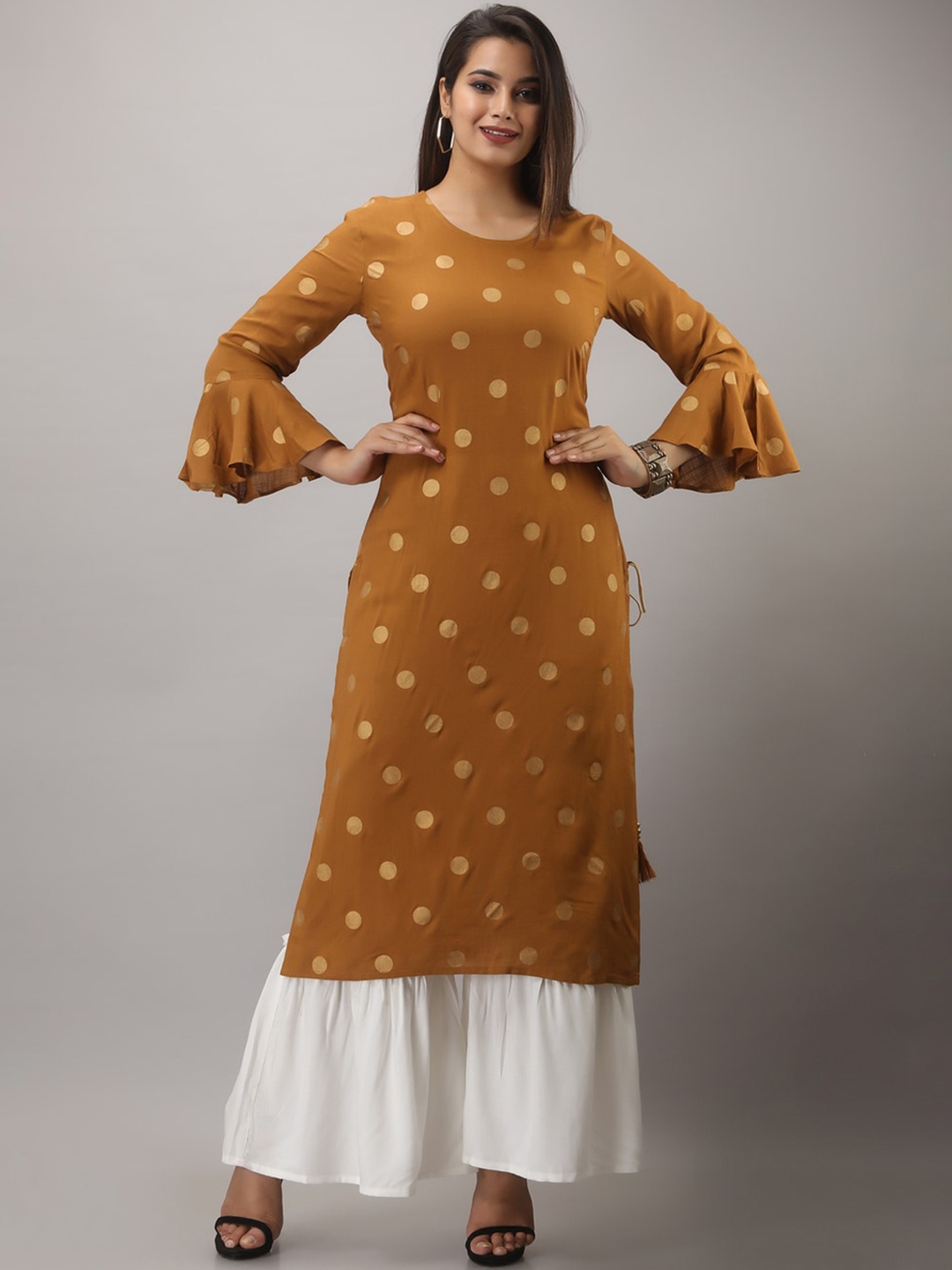 

MAUKA Women Gold-Toned Layered Kurti with Sharara