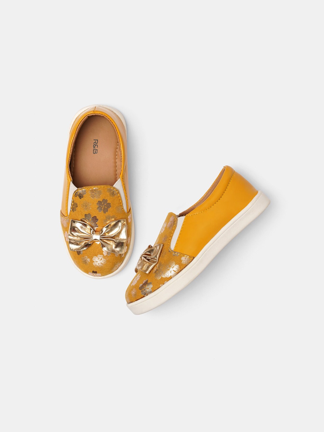 

R&B Girls Yellow Printed PU Slip-On Sneakers