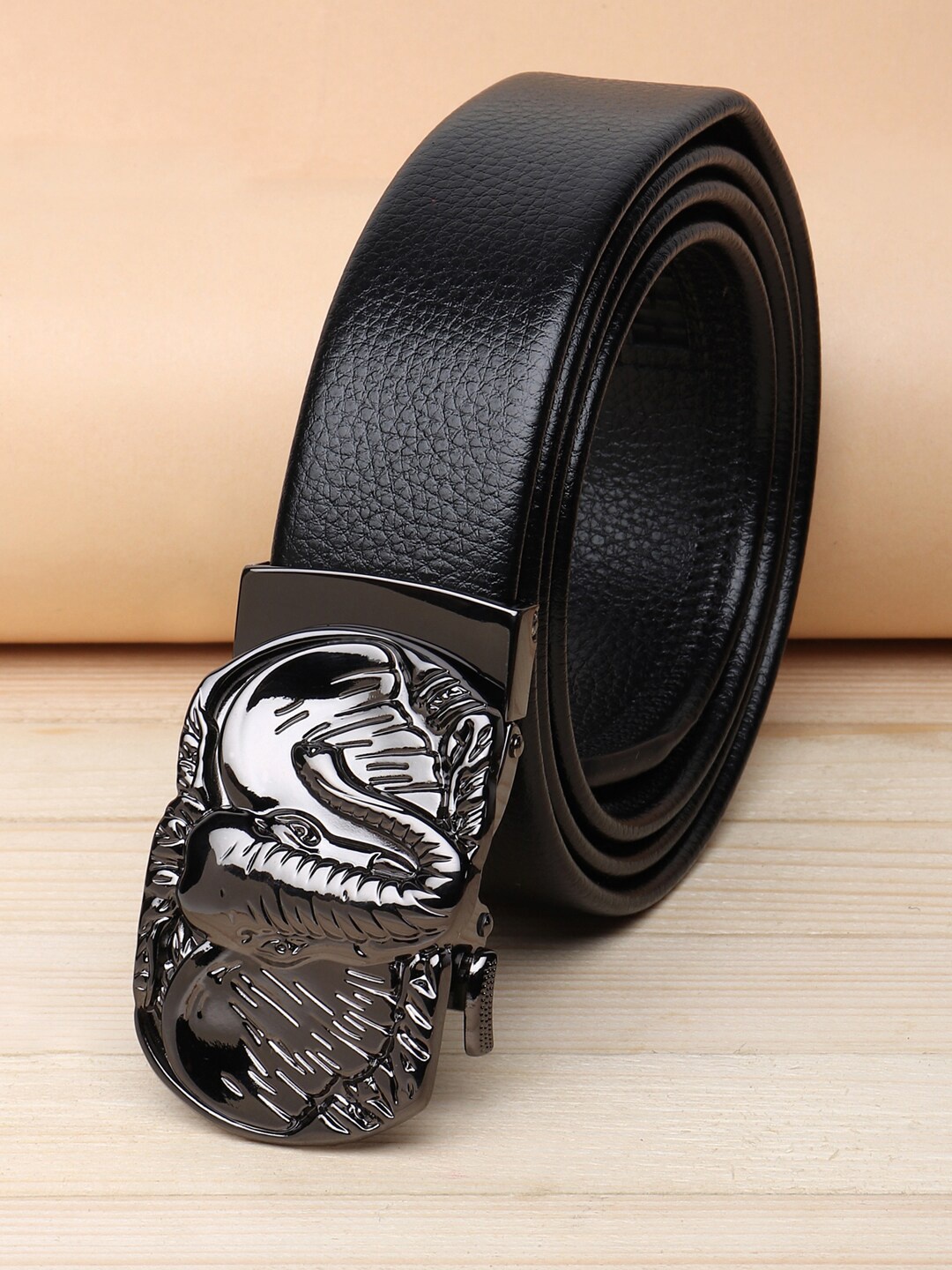 

ZORO Men Black Elephant Textured PU Belt