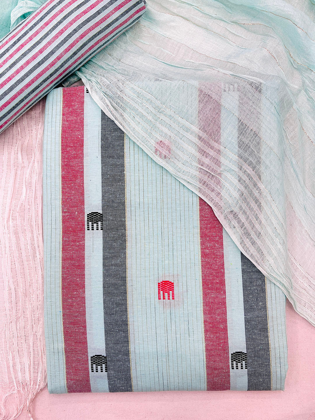 

Kvsfab Blue & Grey Unstitched Dress Material