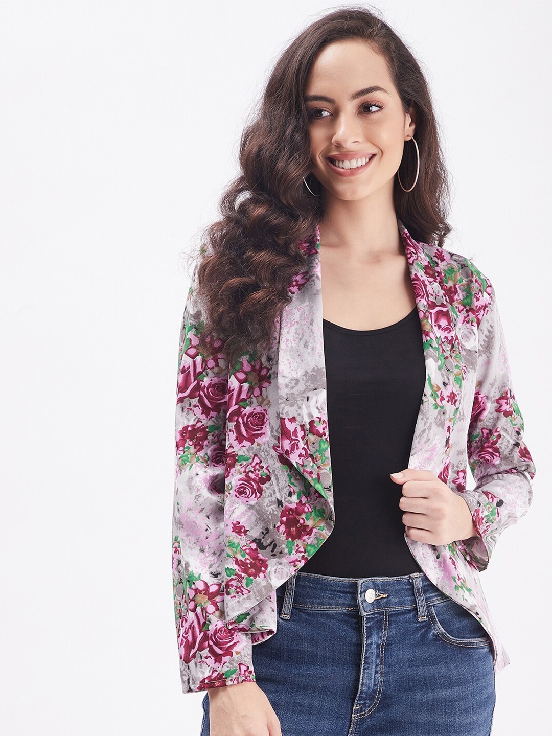 

PURYS Women Pink & Purple Printed Shrug