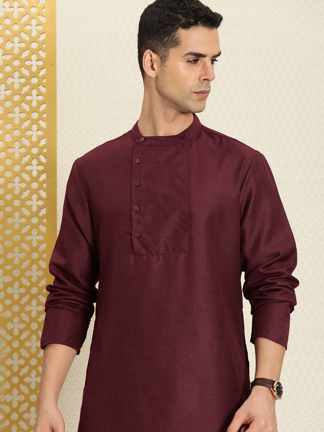 

House of Pataudi Angrakha Style Rozana Kurta, Maroon
