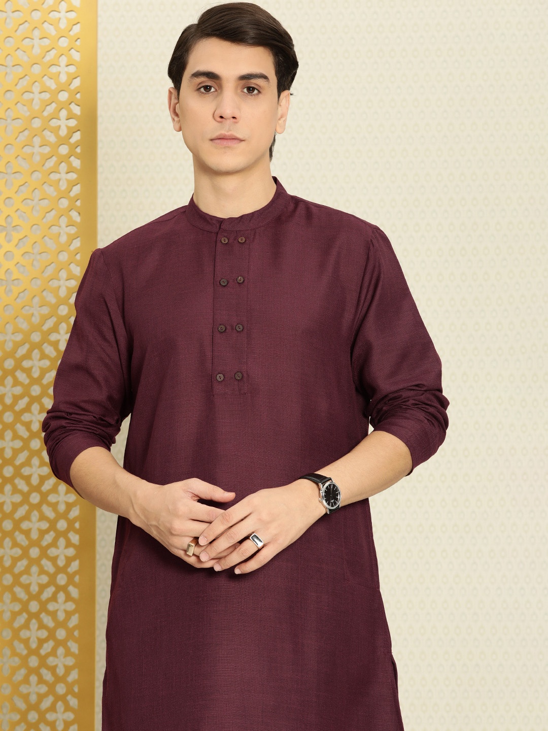 

House of Pataudi Solid Rozana Kurta, Maroon