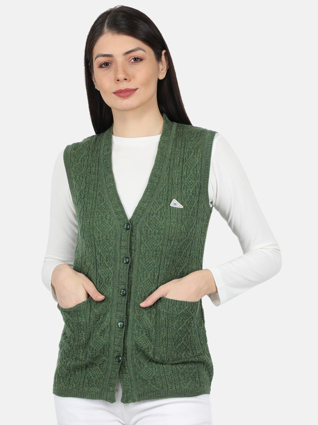 

Monte Carlo Women Olive Green Cable Knit Cardigan