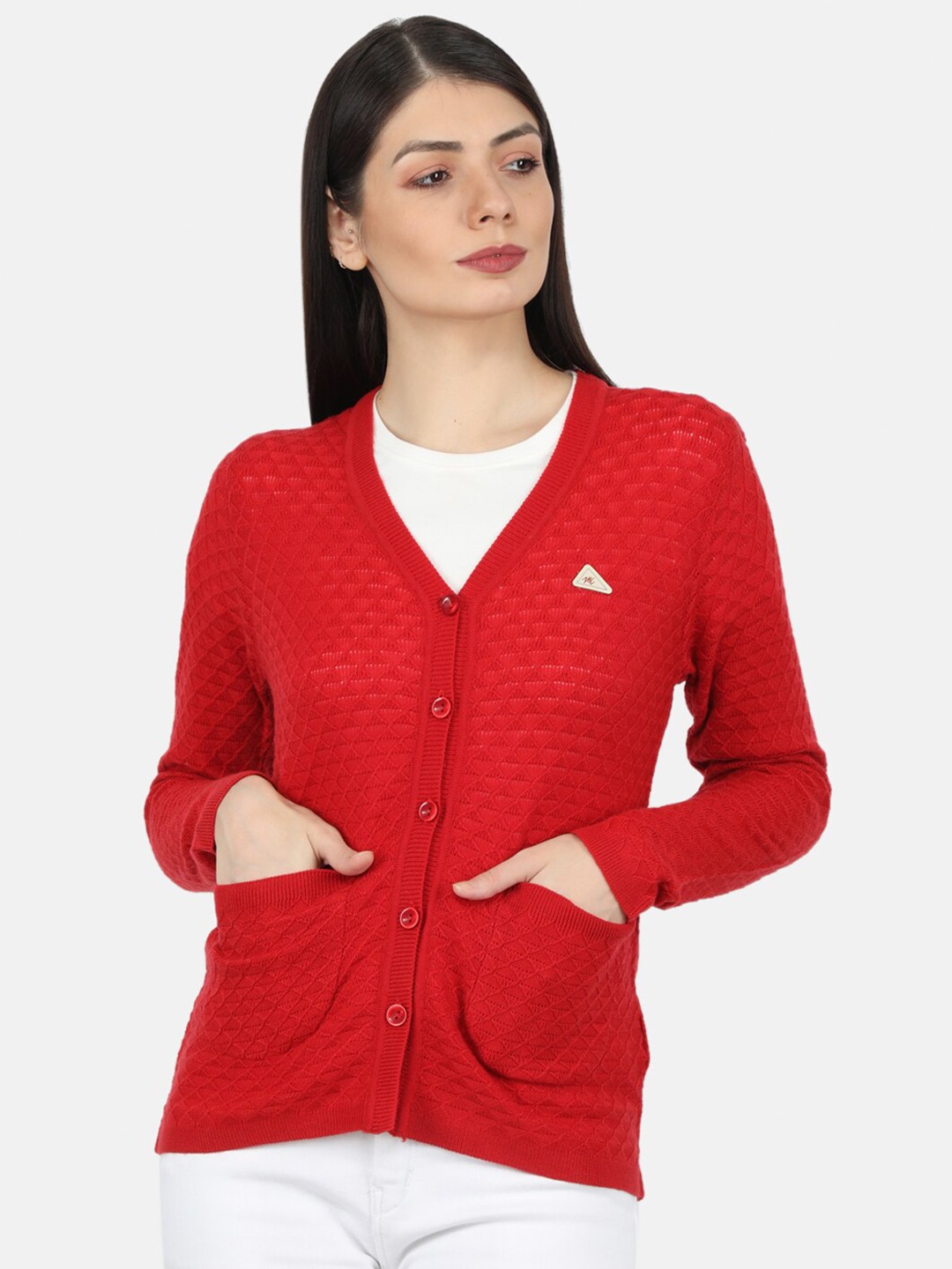 

Monte Carlo Women Red Cable Knit Cardigan