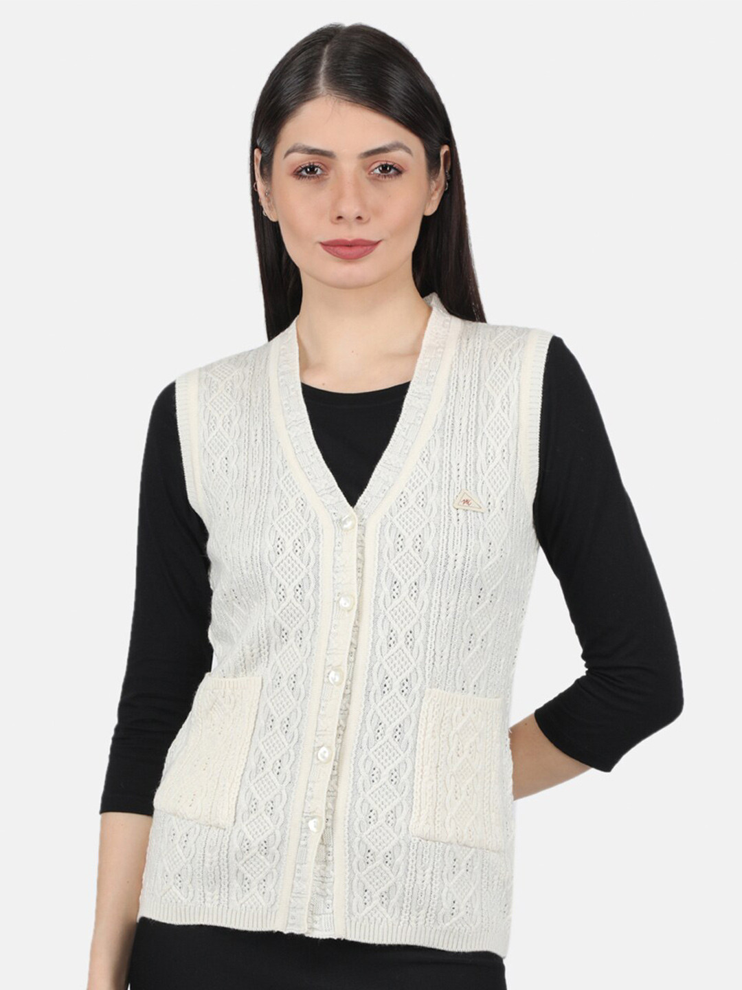 

Monte Carlo Women Off White Cable Knit Cardigan