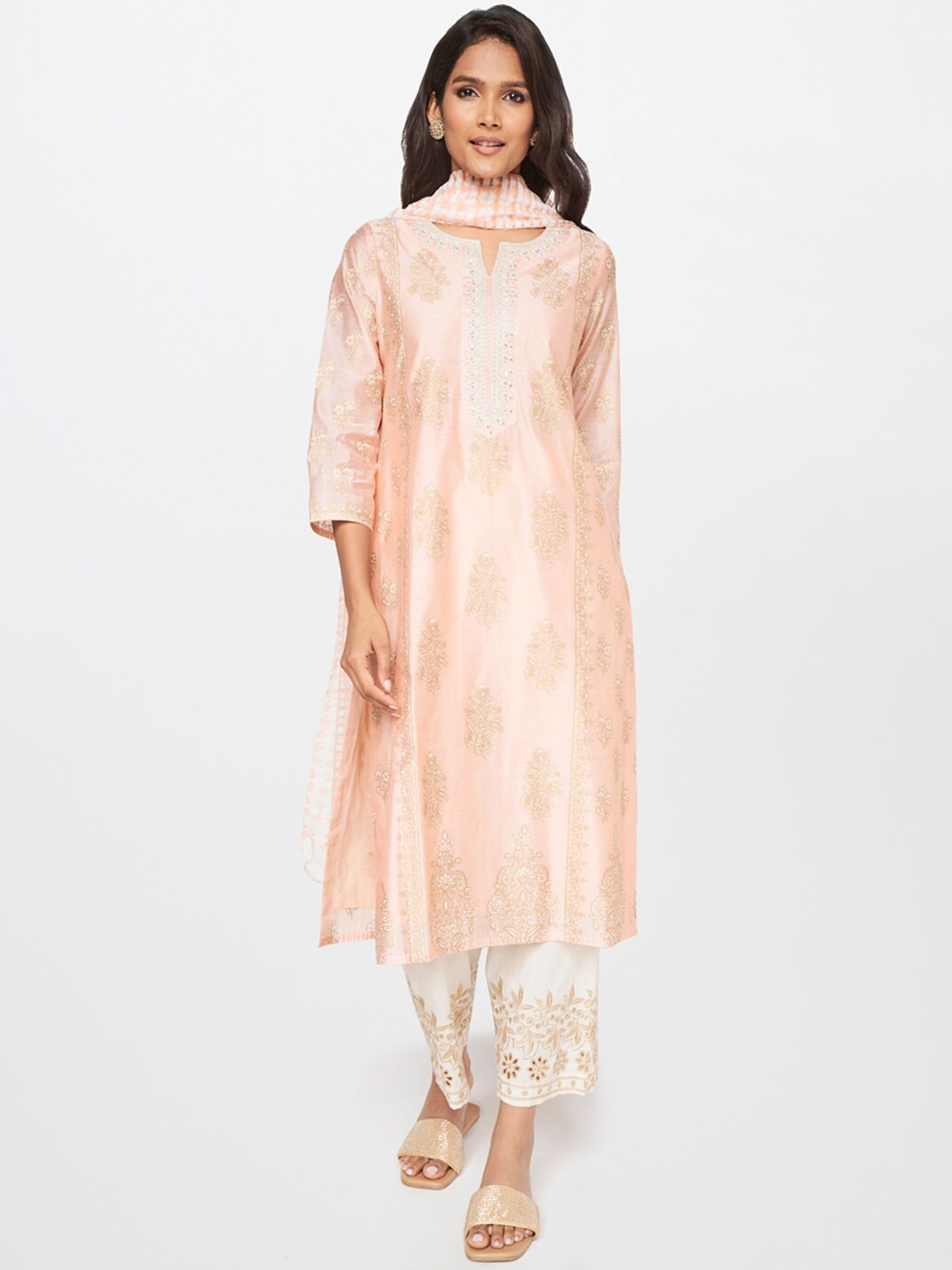 

itse Women Peach Coloured & White Printed Co-Ords