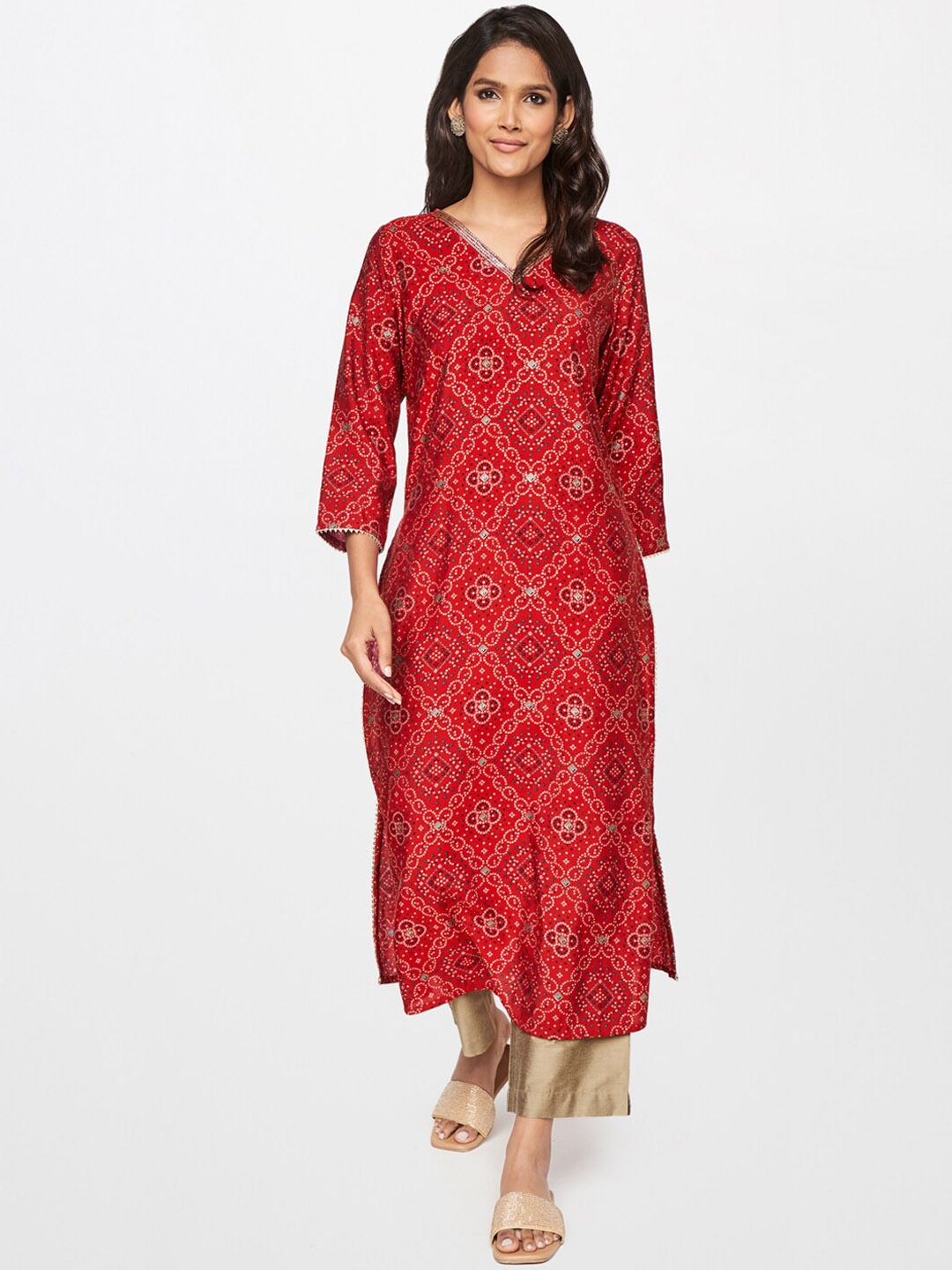 

itse Women Red Ethnic Motifs Printed Flared Sleeves Anarkali Kurta