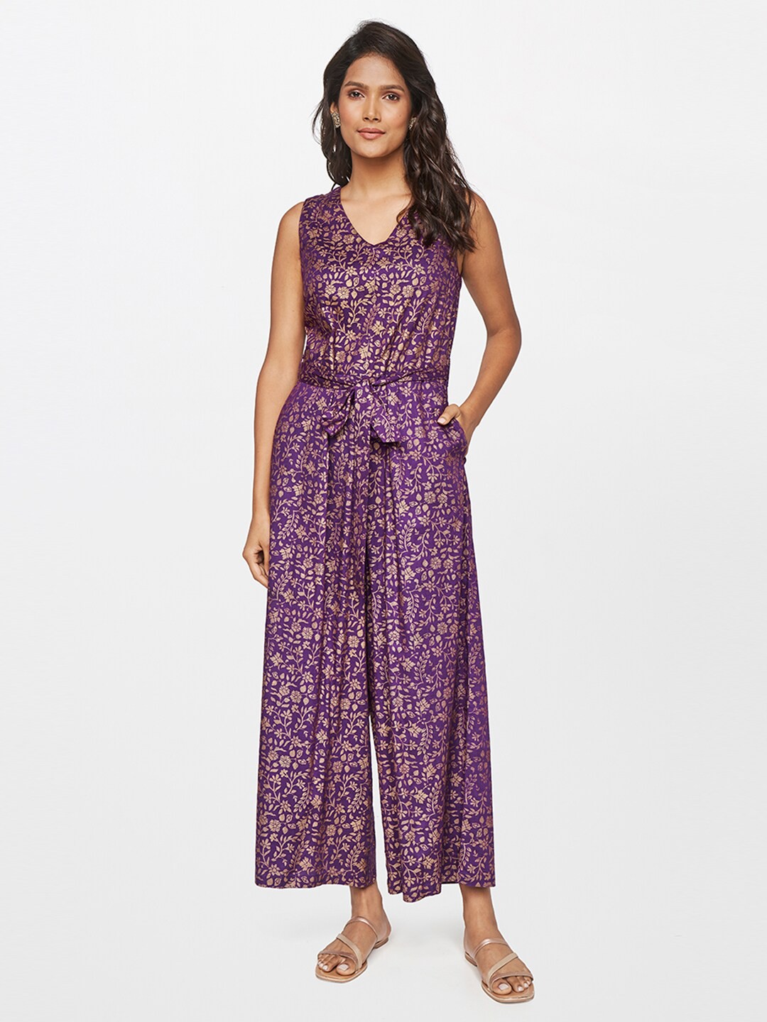 

itse Purple Printed Basic Jumpsuit