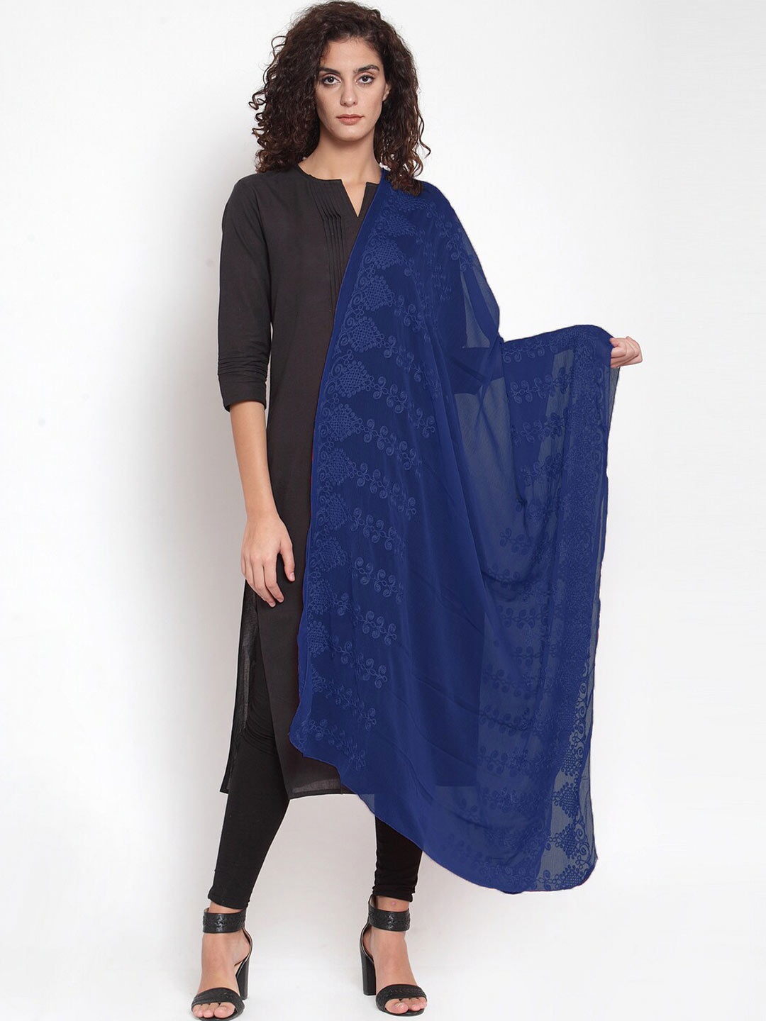 

mf Navy Blue Embroidered Dupatta
