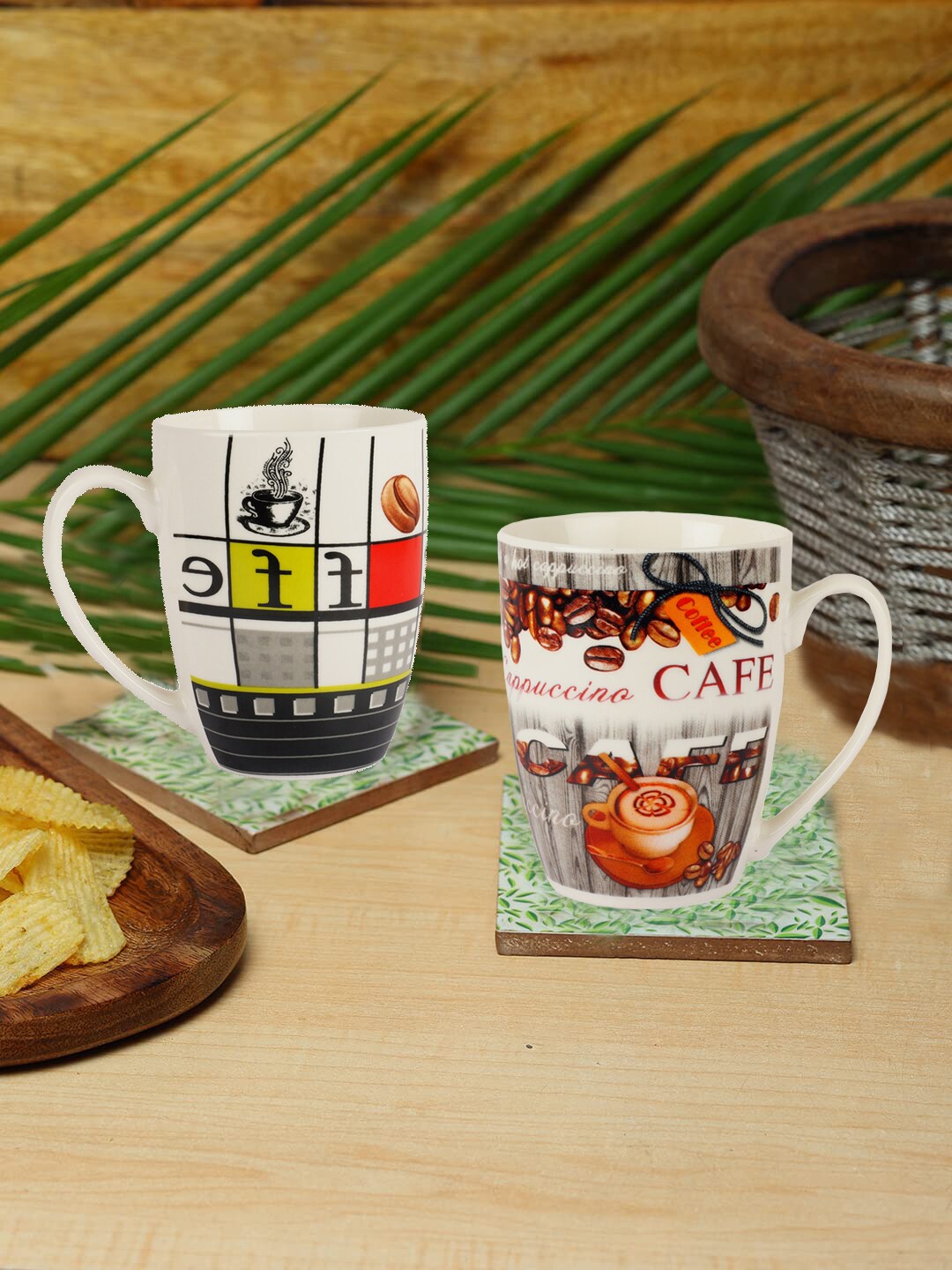 

ZEVORA White & Red Handcrafted Solid Ceramic Glossy Mugs Set of Cups and Mugs