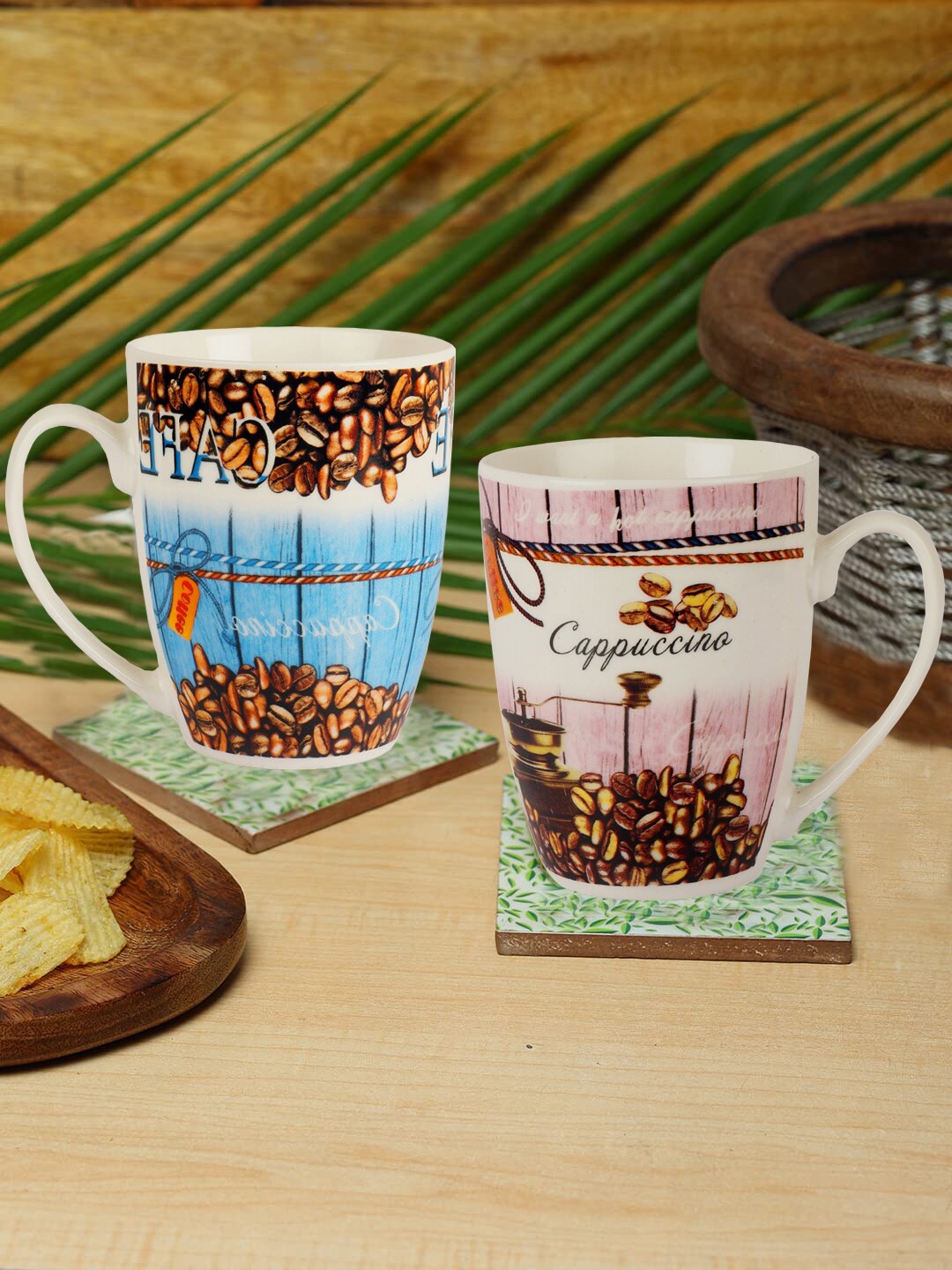

ZEVORA Blue & Cream-Coloured Handcrafted Solid Ceramic Glossy Mugs Set of Cups and Mugs