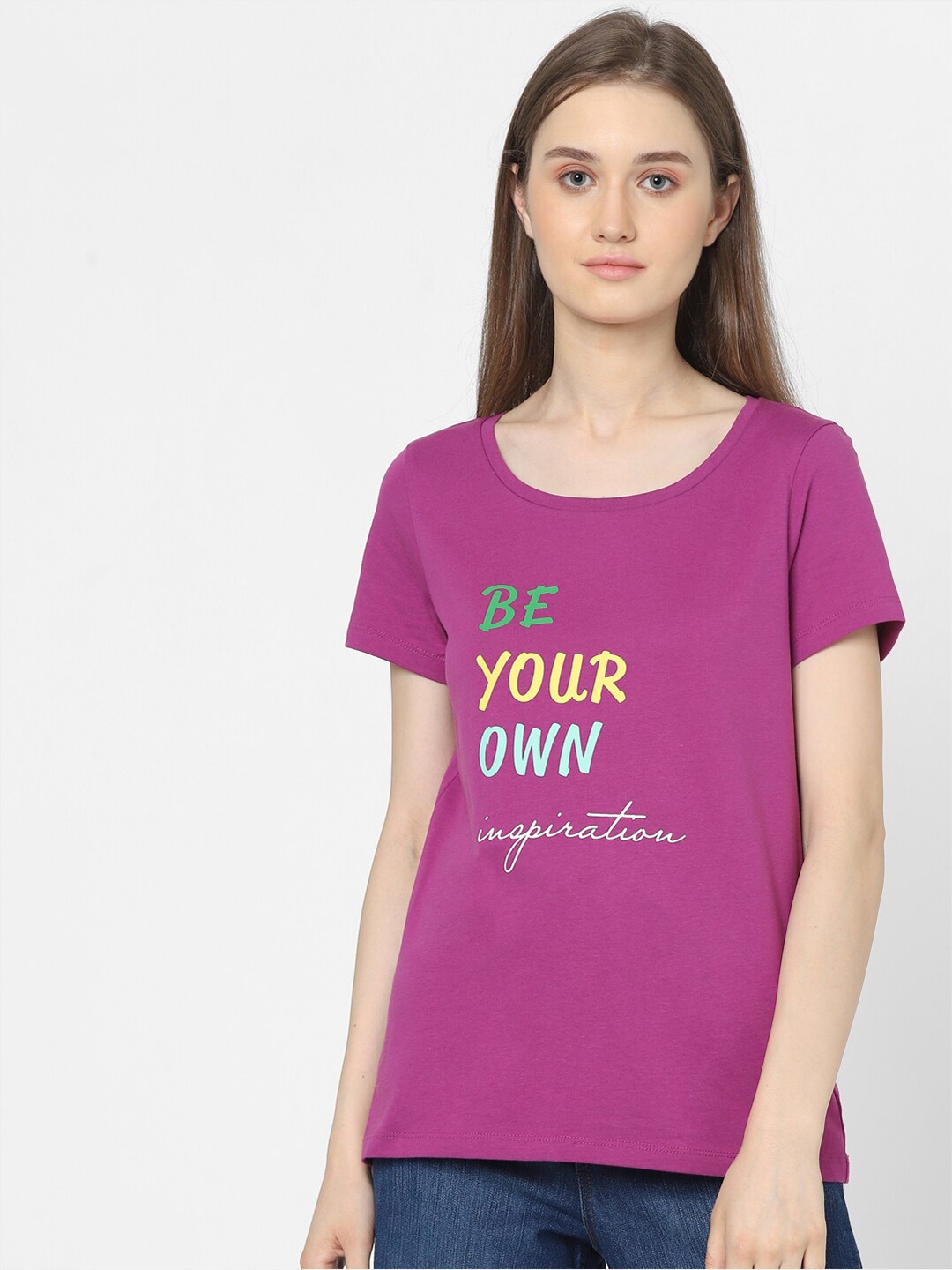 

Vero Moda Women Purple Typography Printed Applique T-shirt