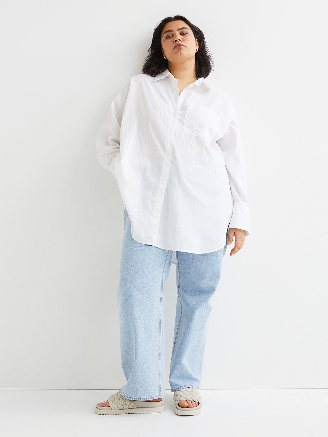 

H&M+ Women White Linen-Blend Shirt